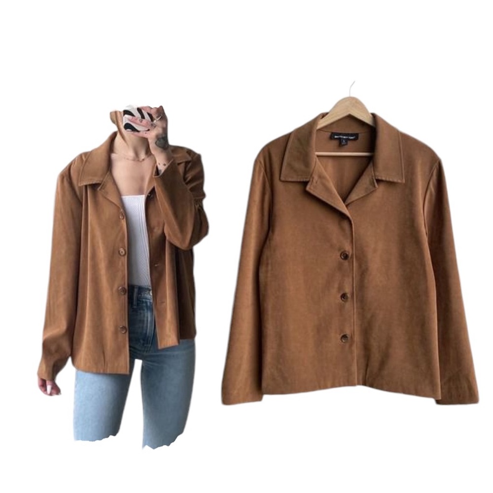 Briggs New York Brown Microsuede Jacket Womens M 90s Minimalist Blazer
